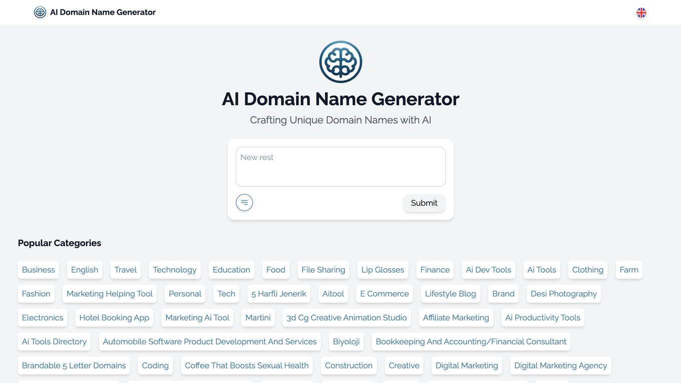 AI Domain Name Generator Screenshot