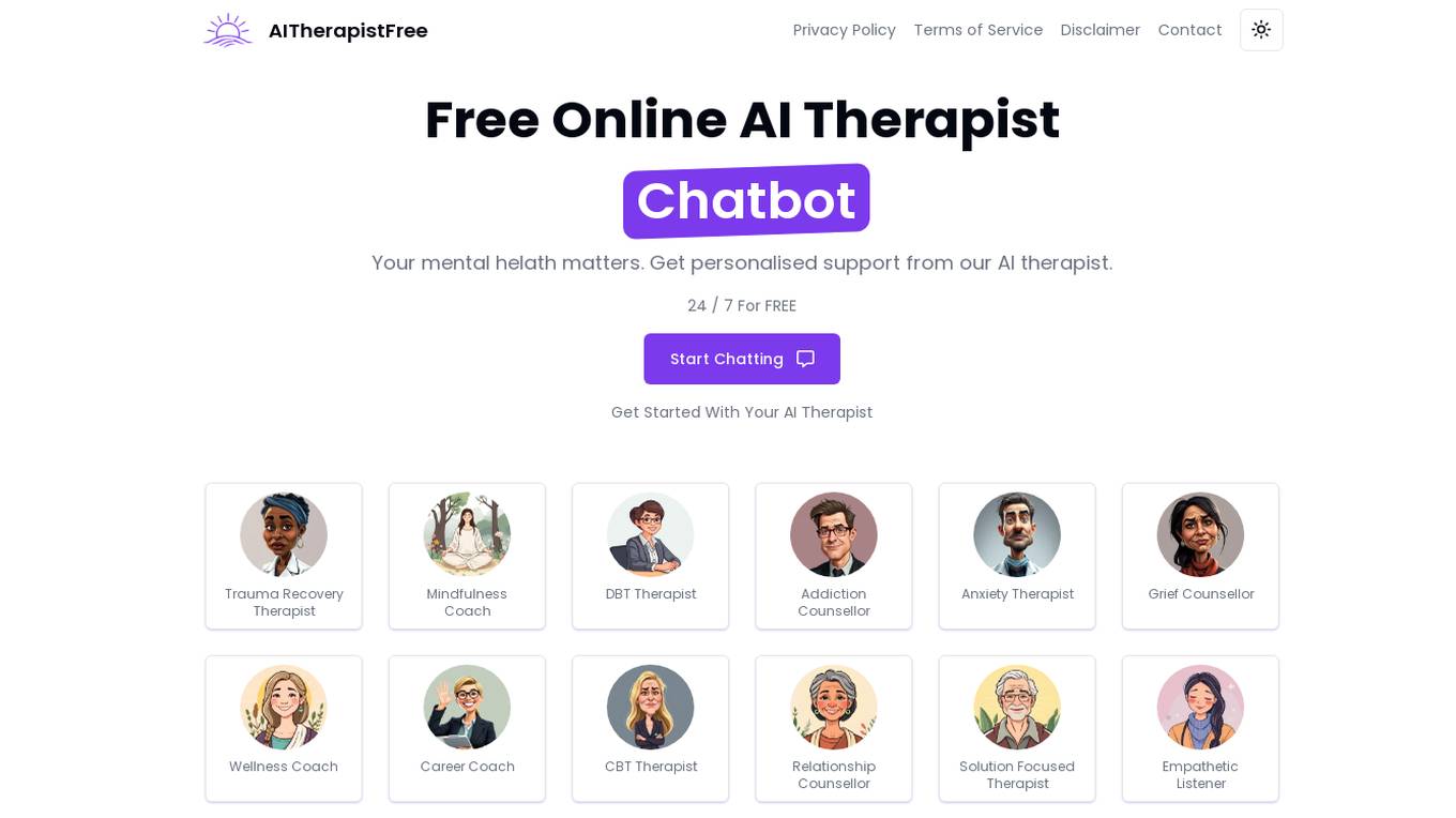 Free Online AI Therapist Chatbot screenshot