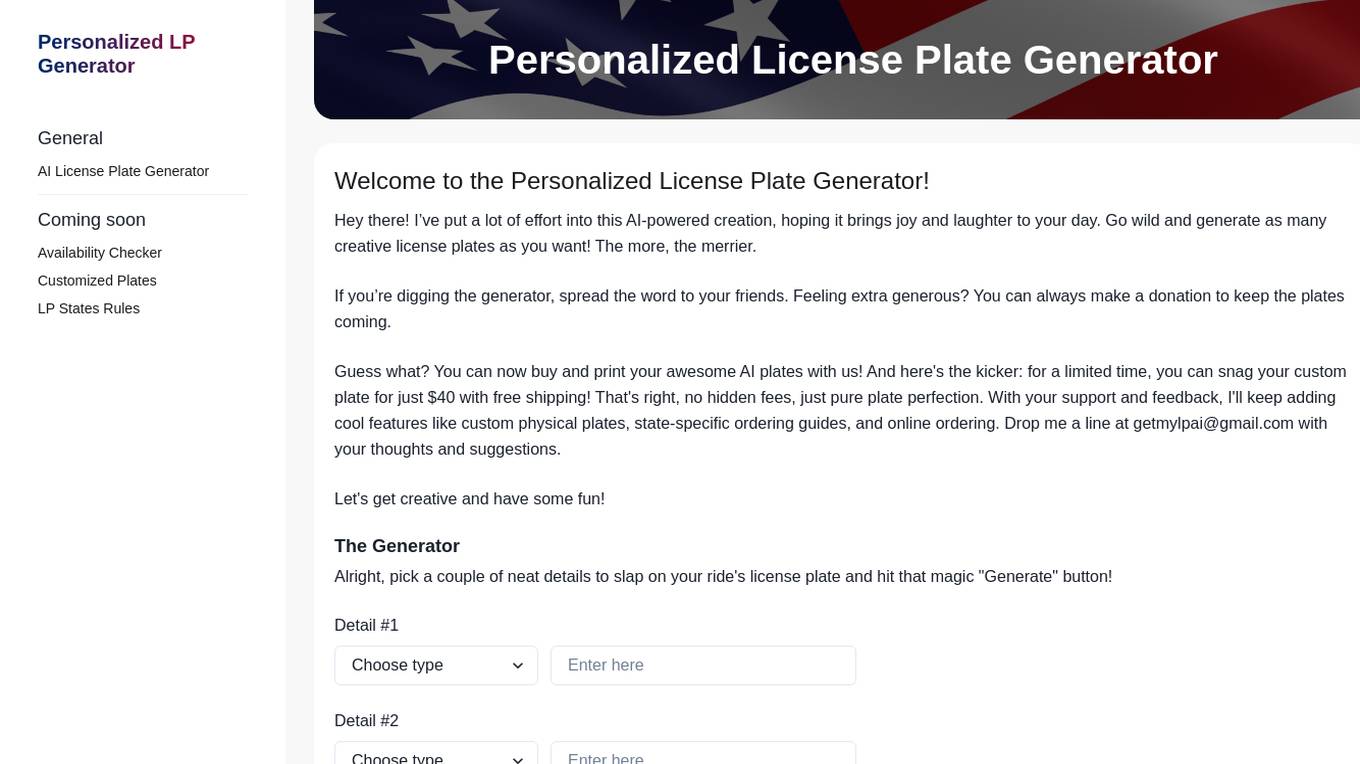 Personalized License Plate Generator screenshot