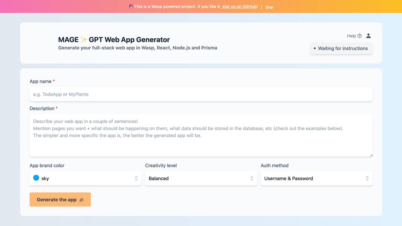 MAGE - GPT Web App Generator Screenshot