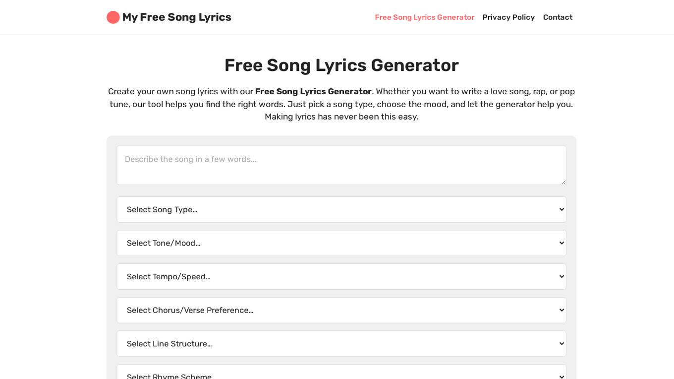 My Free Song Lyrics Generator screenshot