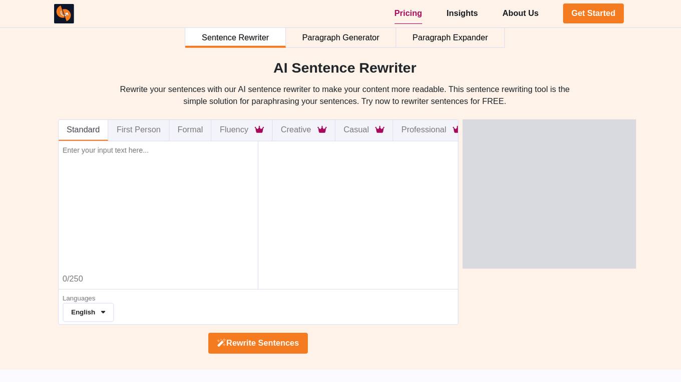 Sentencerewriter.net screenshot