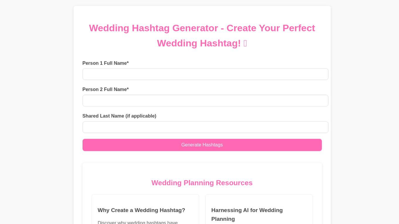 Free Wedding Hashtag Generator Screenshot