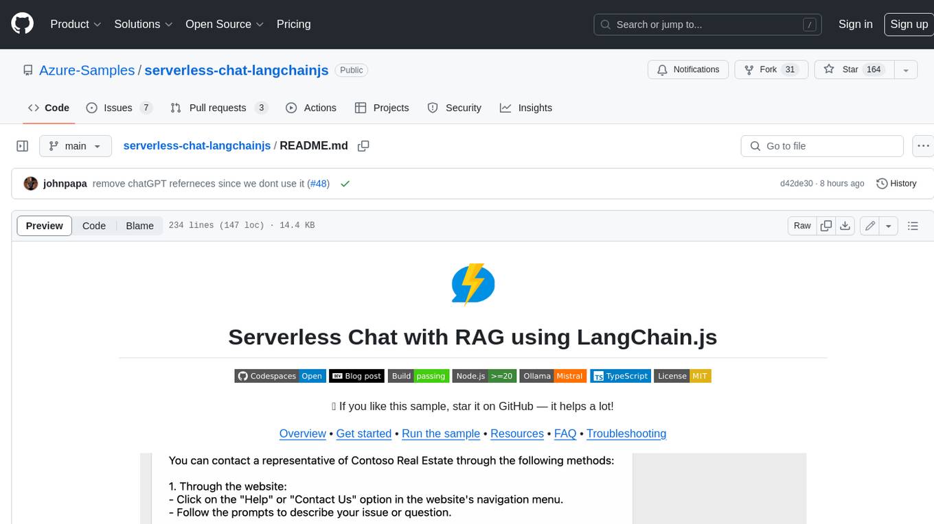 serverless-chat-langchainjs Screenshot