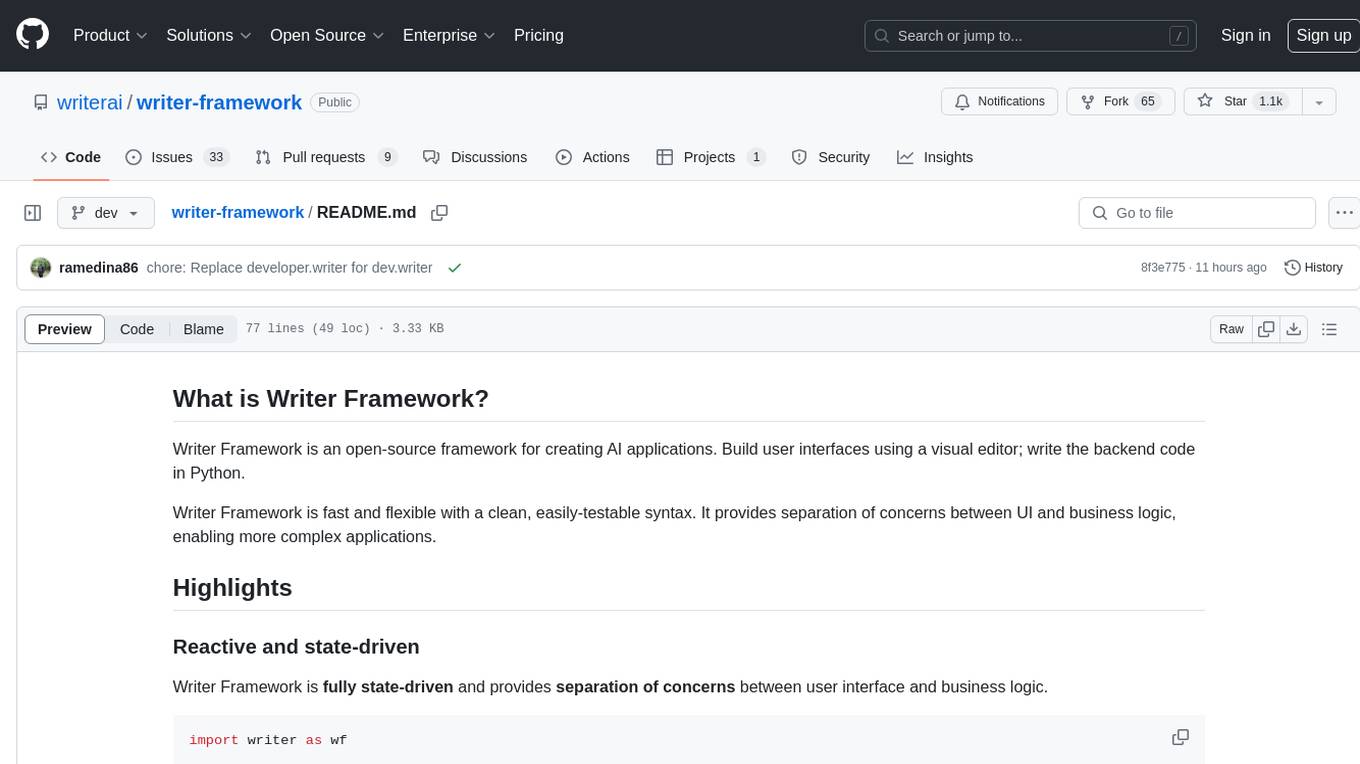 writer-framework Screenshot