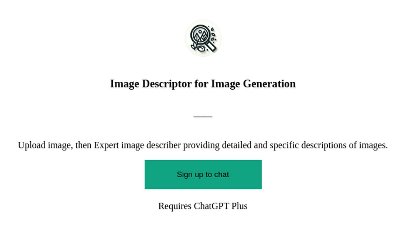 Image Descriptor for Image Generation Screenshot