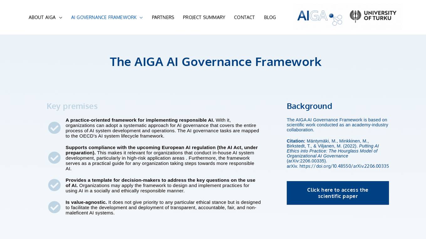 AIGA AI Governance Framework Screenshot