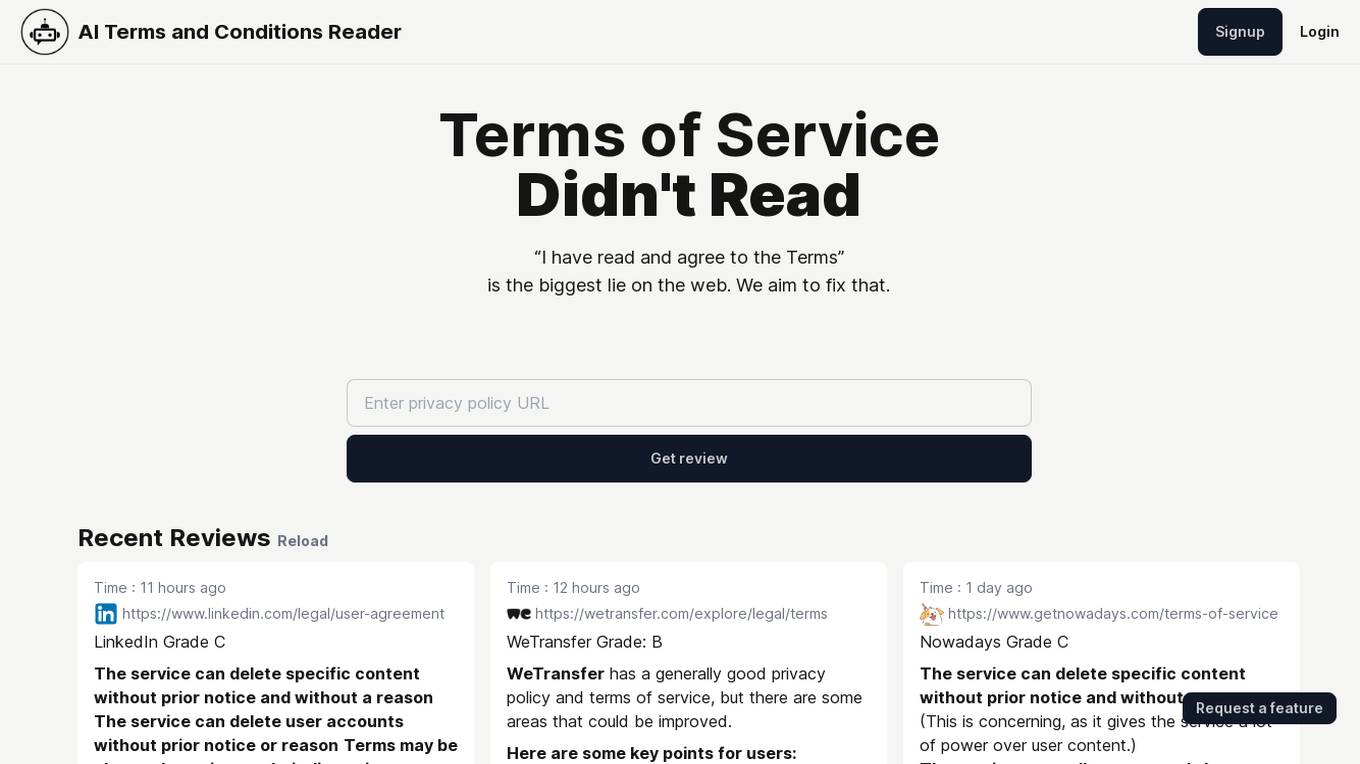 AI Terms and Conditions Reader screenshot