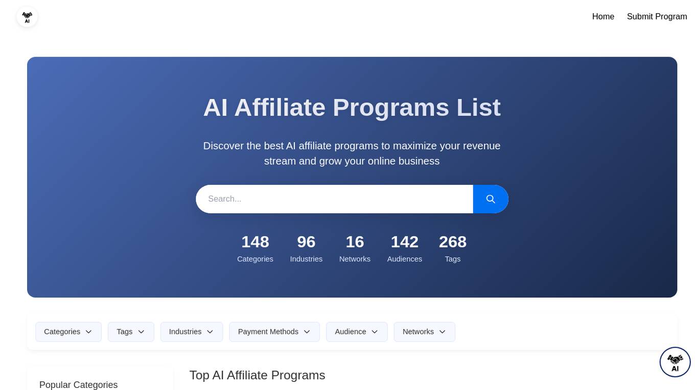 AI Affiliate Programs Screenshot