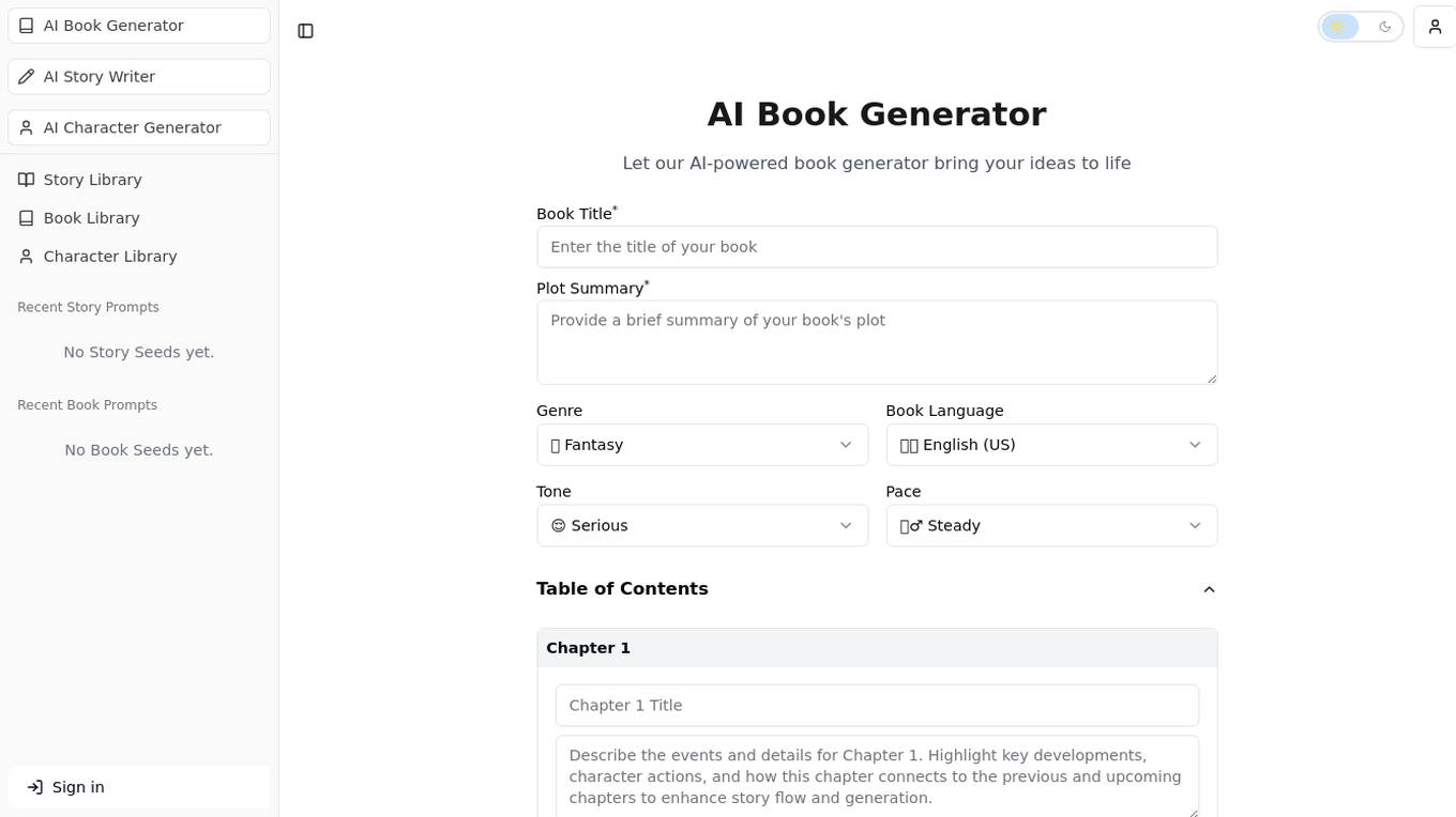 AI Book Generator Screenshot