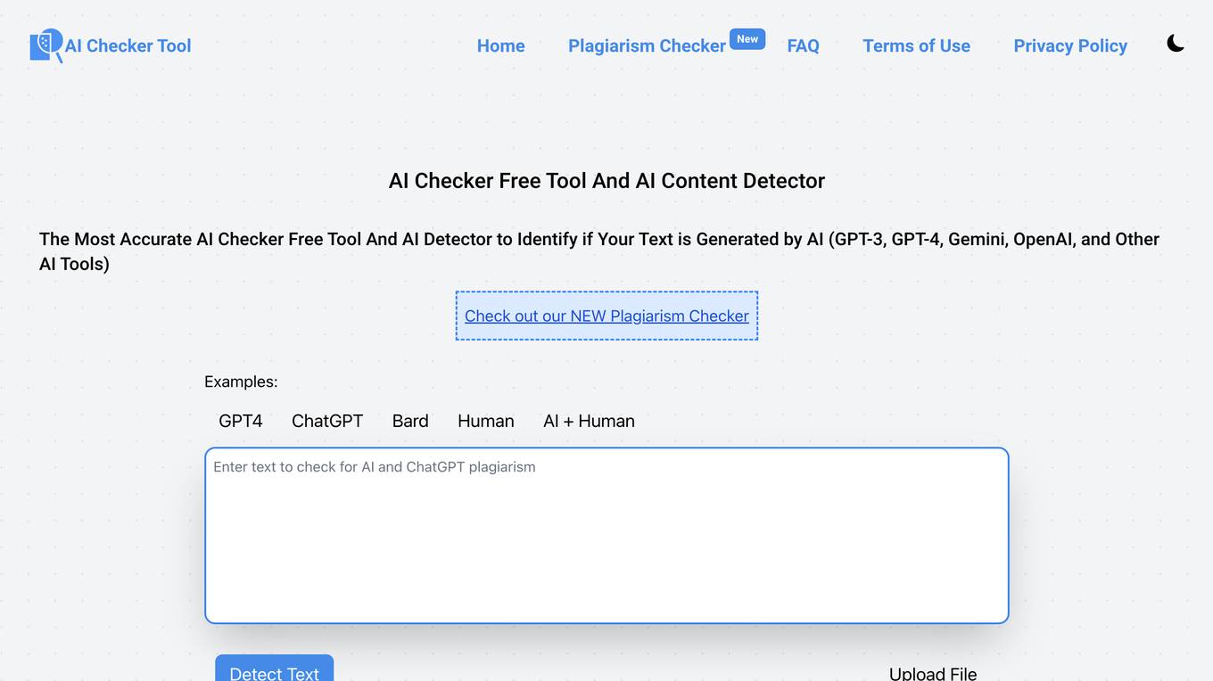 Free AI Content Checker Tool And ChatGPT Plagiarism Checker Screenshot