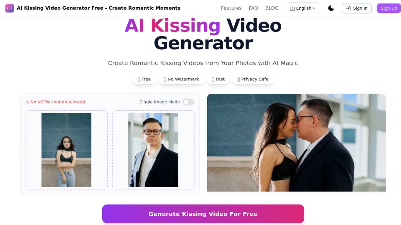 AI Kissing Video Generator Screenshot