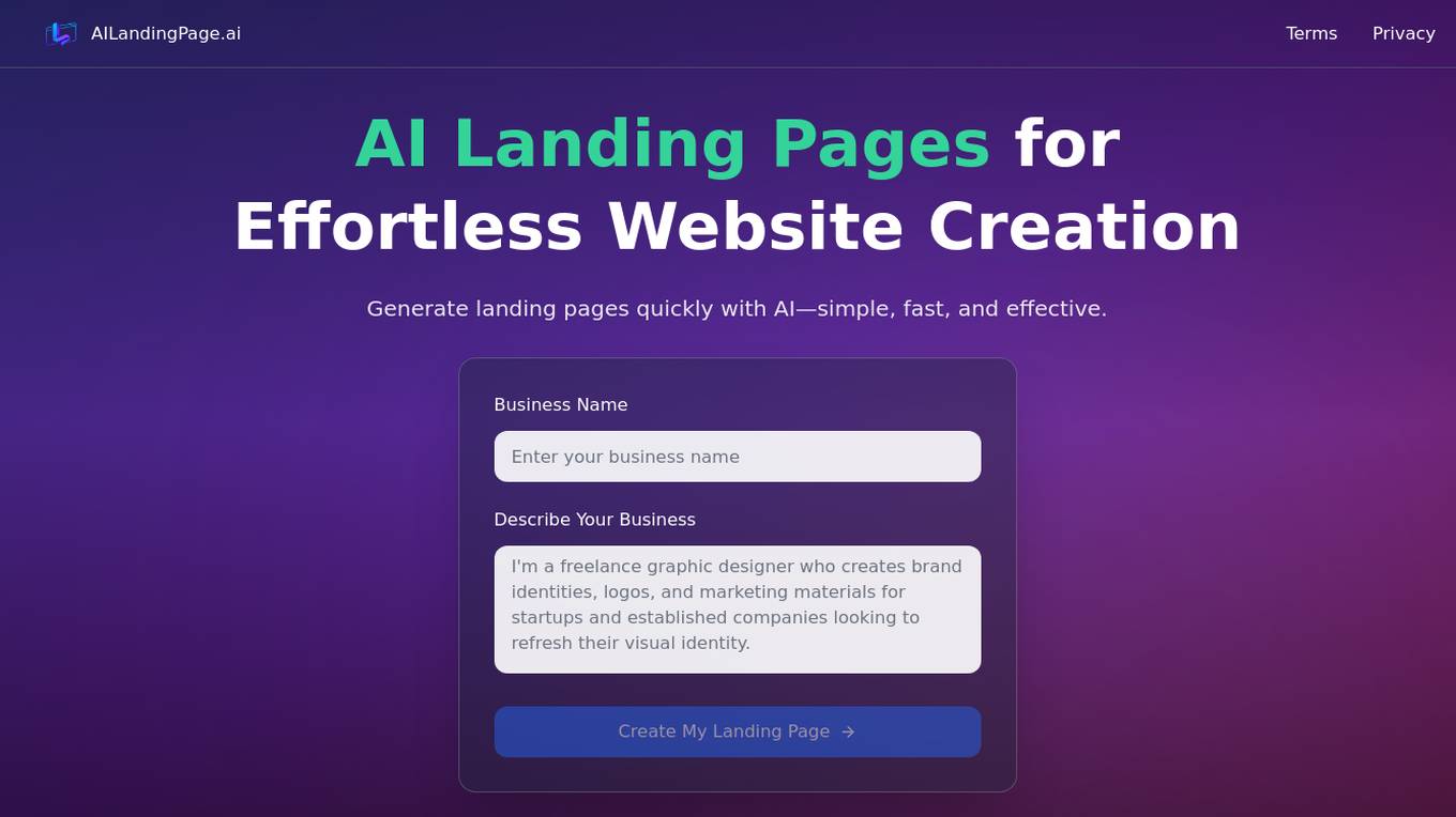 AILandingPage.ai Screenshot