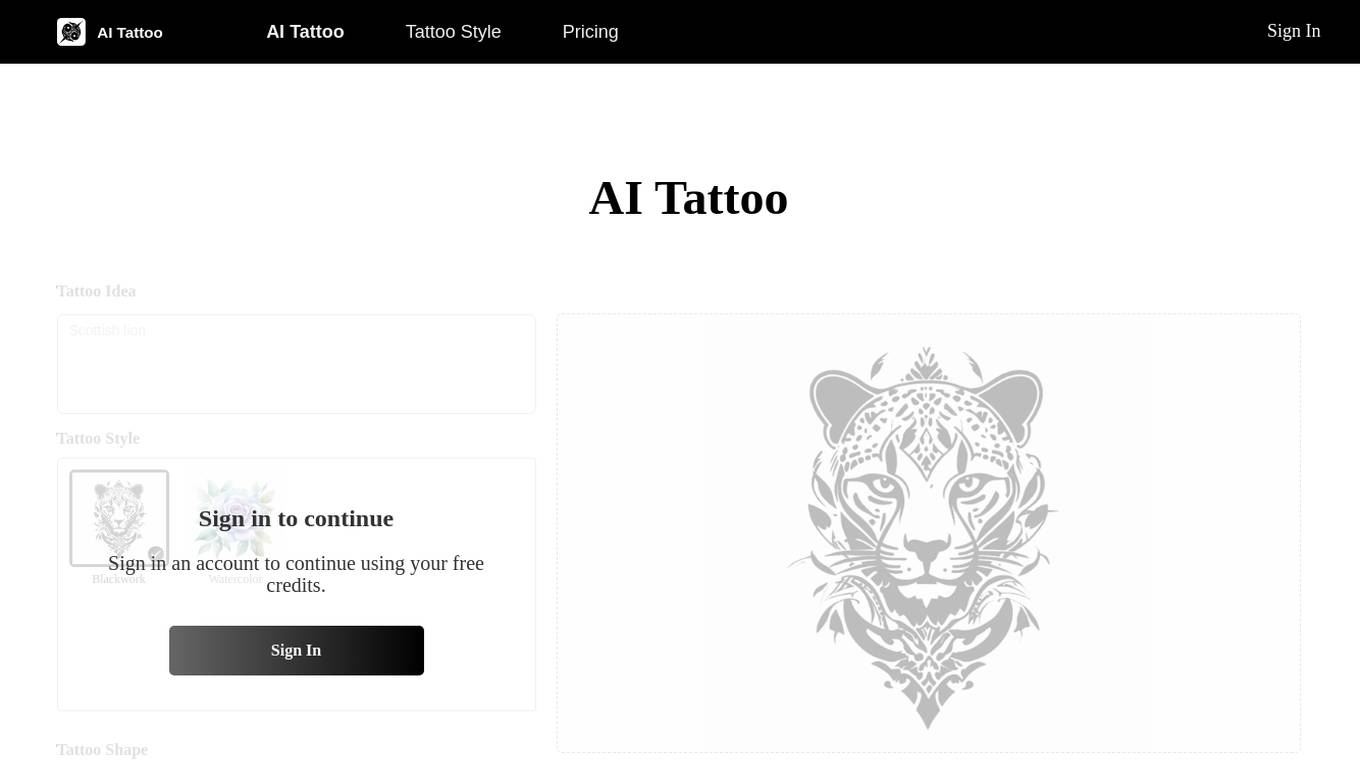 AI Tattoo Screenshot