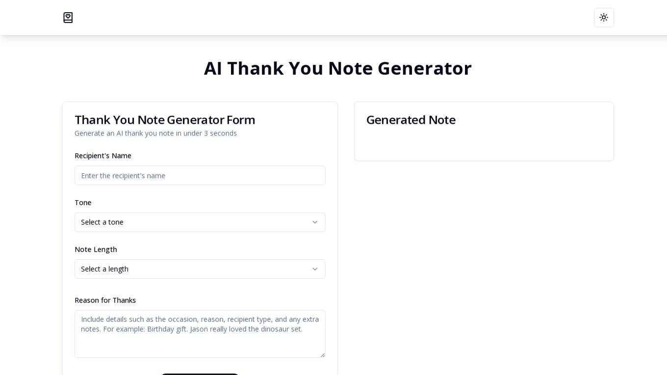 AI Thank You Note Generator Screenshot