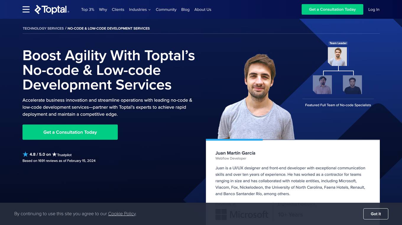 Toptal No-code & Low-code Development Services Screenshot