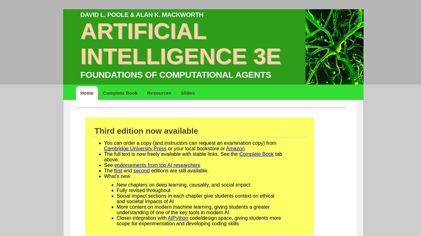 Artificial Intelligence: Foundations of Computational Agents Screenshot