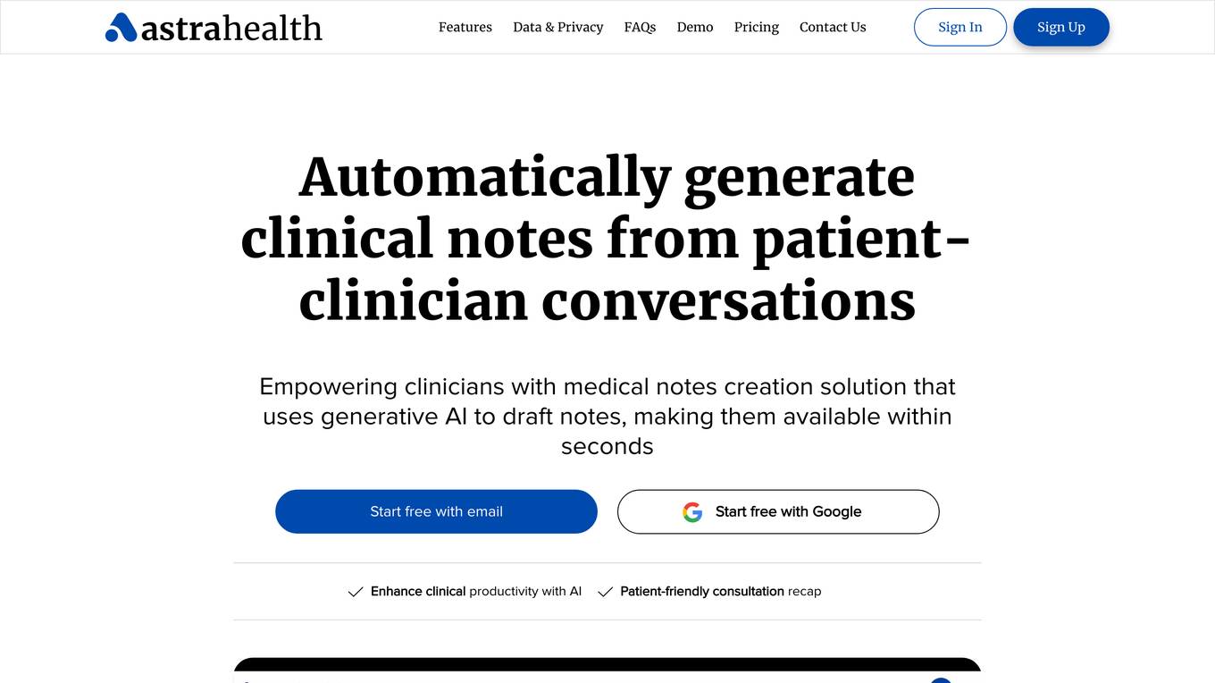 Astra Health AI Screenshot