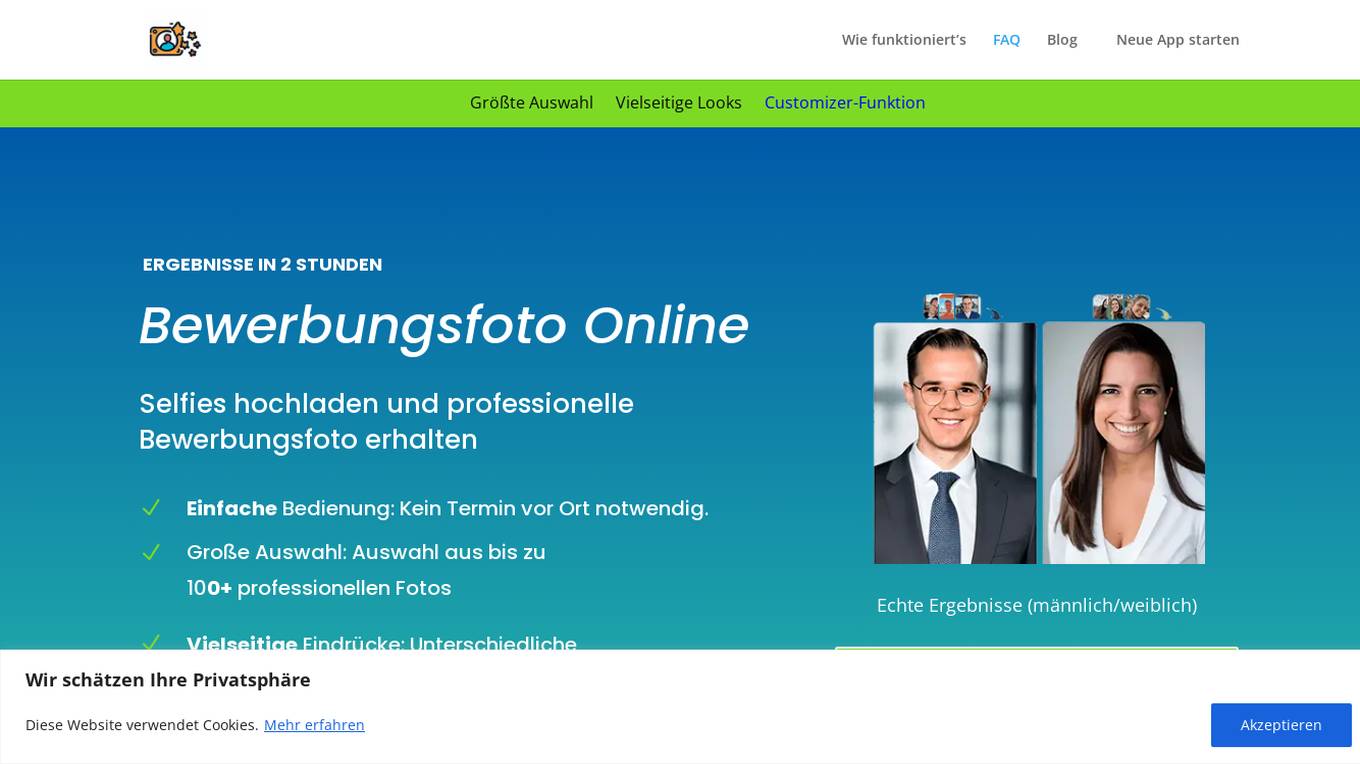 Bewerbungsfoto Online Screenshot