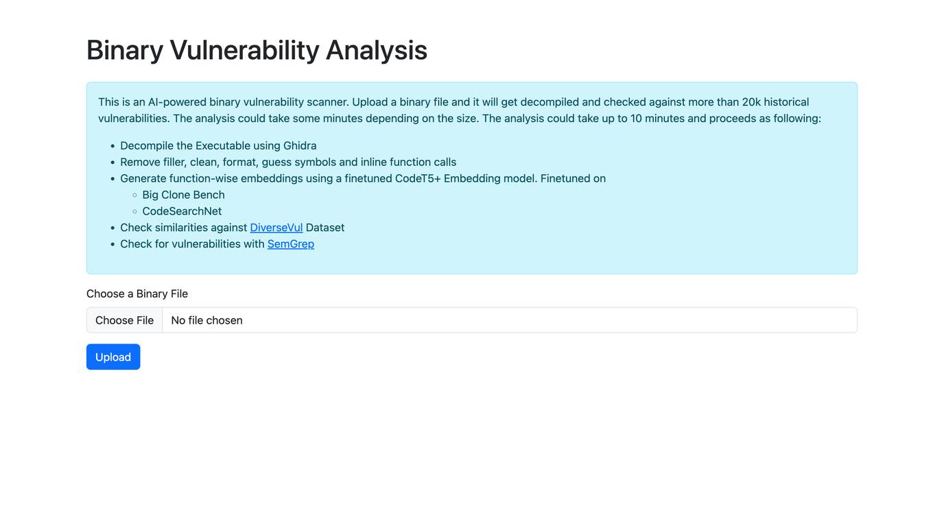 Binary Vulnerability Analysis Screenshot