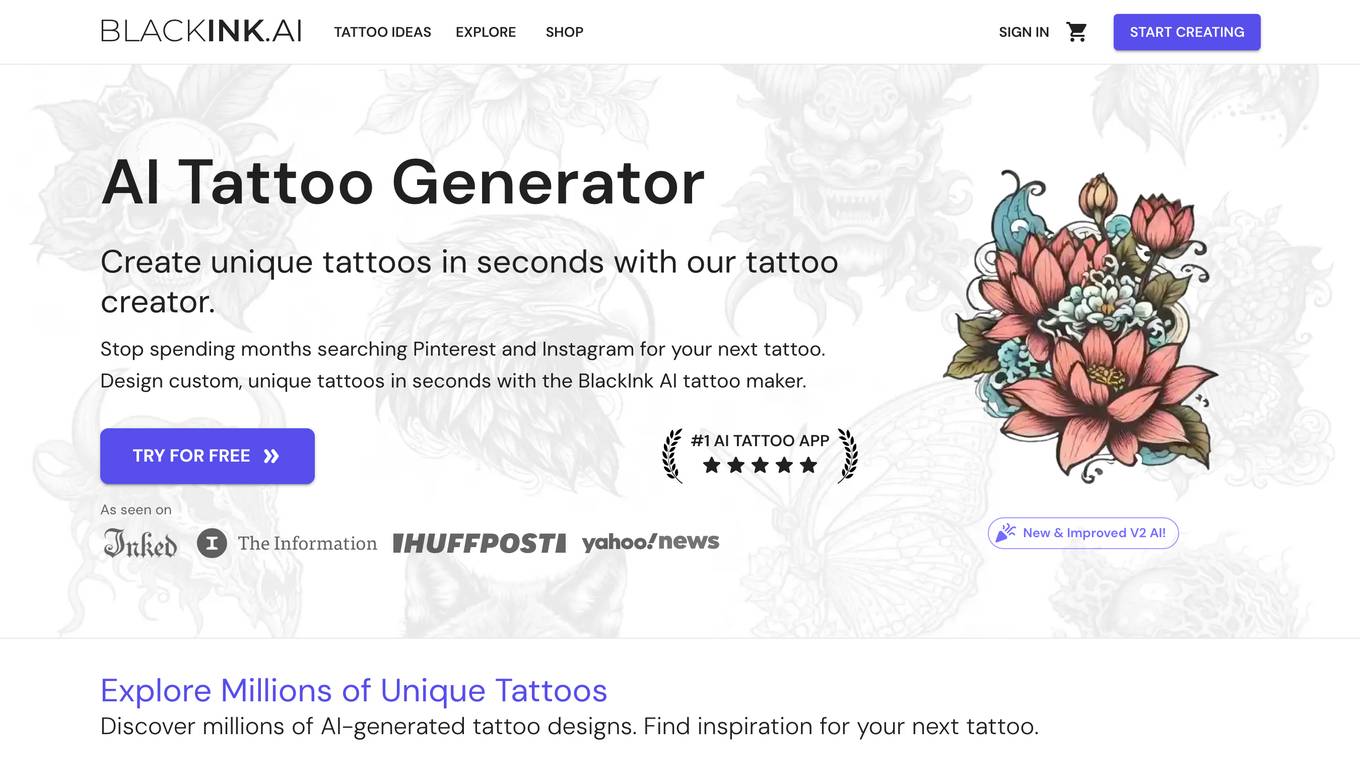 BlackInk AI Tattoo Generator Screenshot