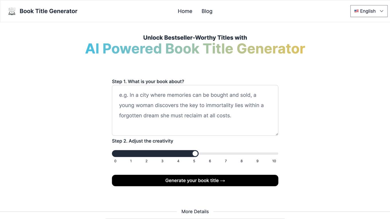 AI Book Title Generator Screenshot