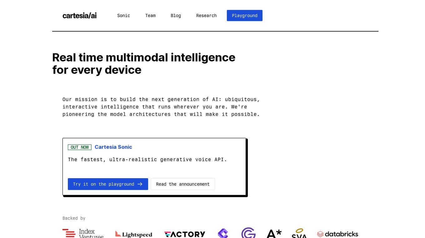 Cartesia Sonic Team Blog Research Playground screenshot