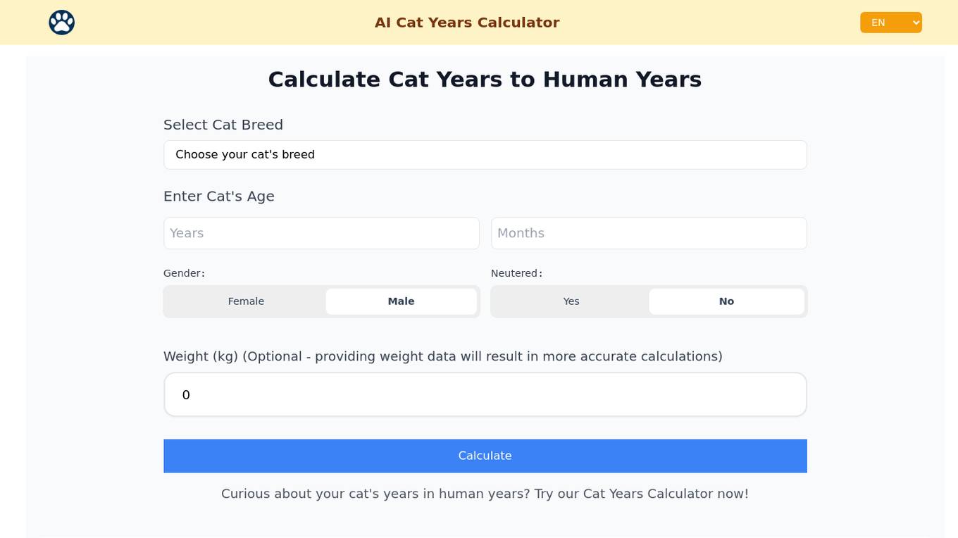 Cat Years Calculator Screenshot