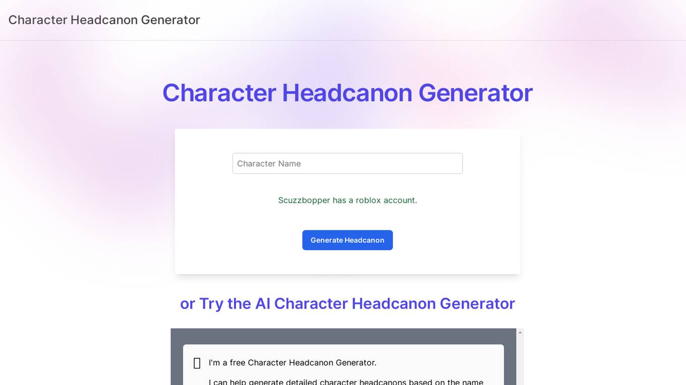 Character Headcanon Generator screenshot