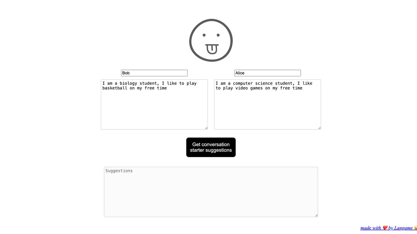 Langame Conversation Starter Suggestions Screenshot