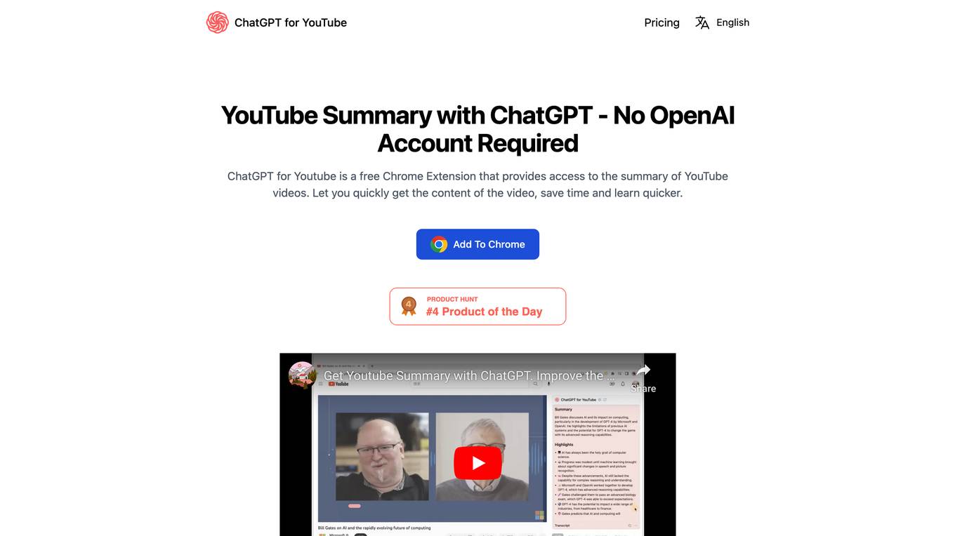 ChatGPT for YouTube screenshot