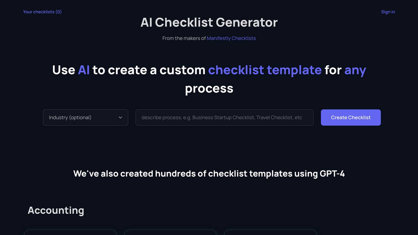 AI Checklist Generator Screenshot