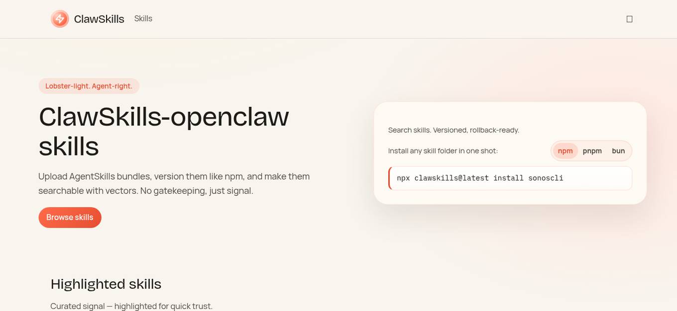 ClawSkills Screenshot