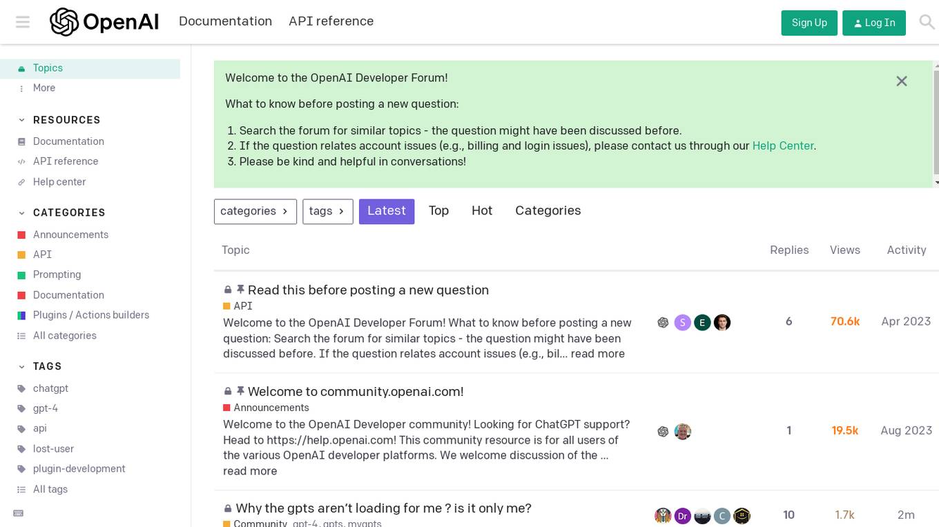 OpenAI Developer Forum Screenshot
