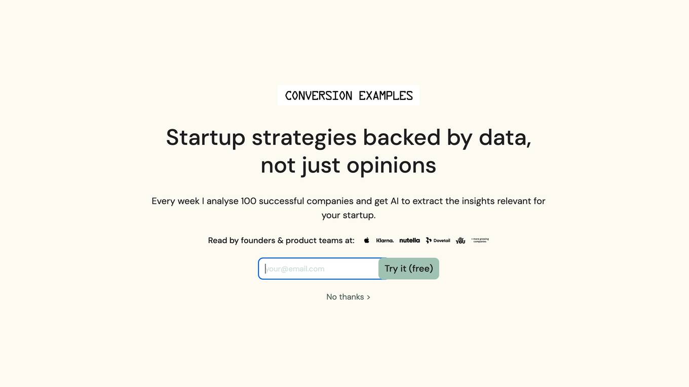 Conversion Examples Startup Screenshot