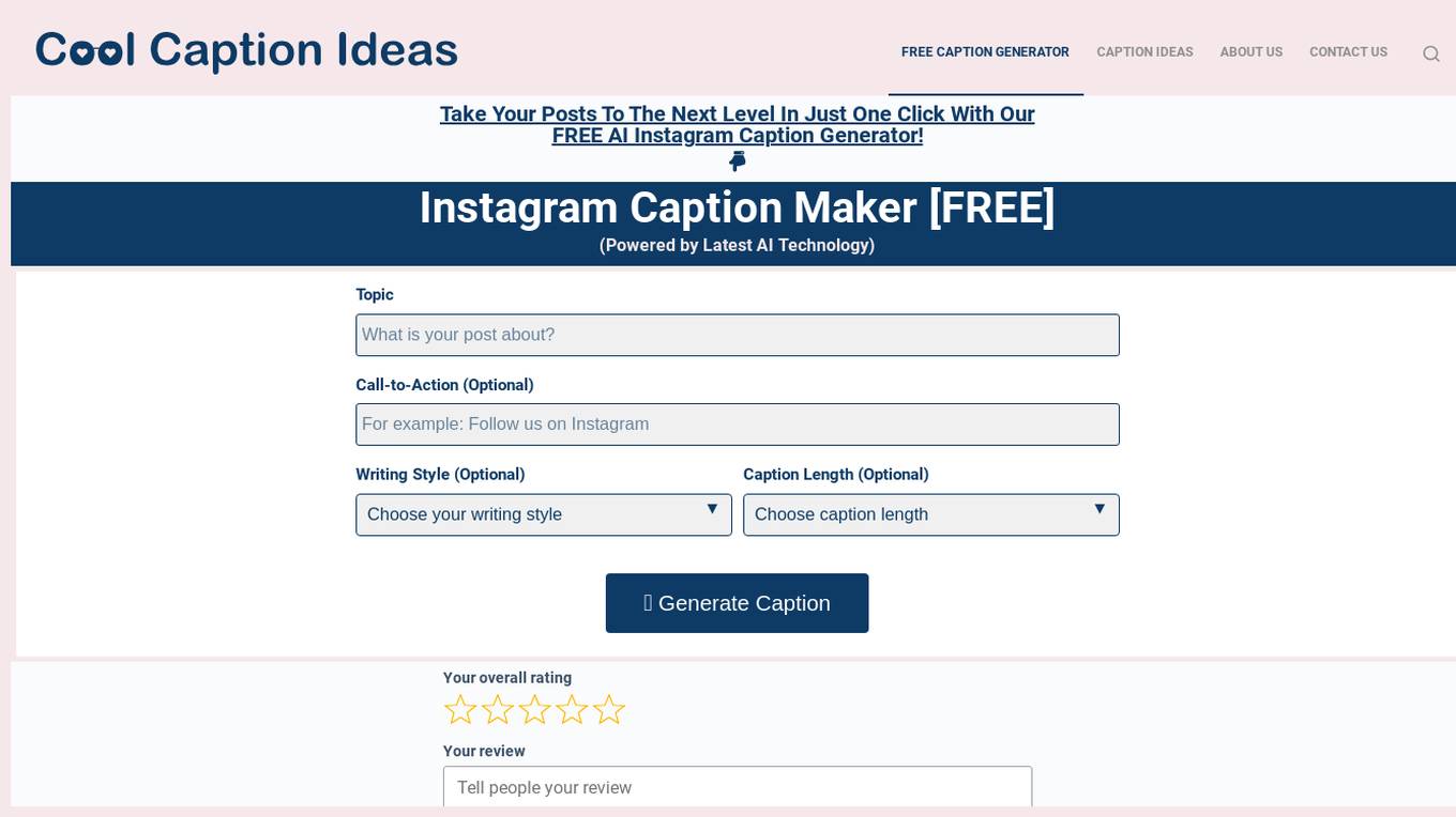 AI Instagram Caption Generator screenshot