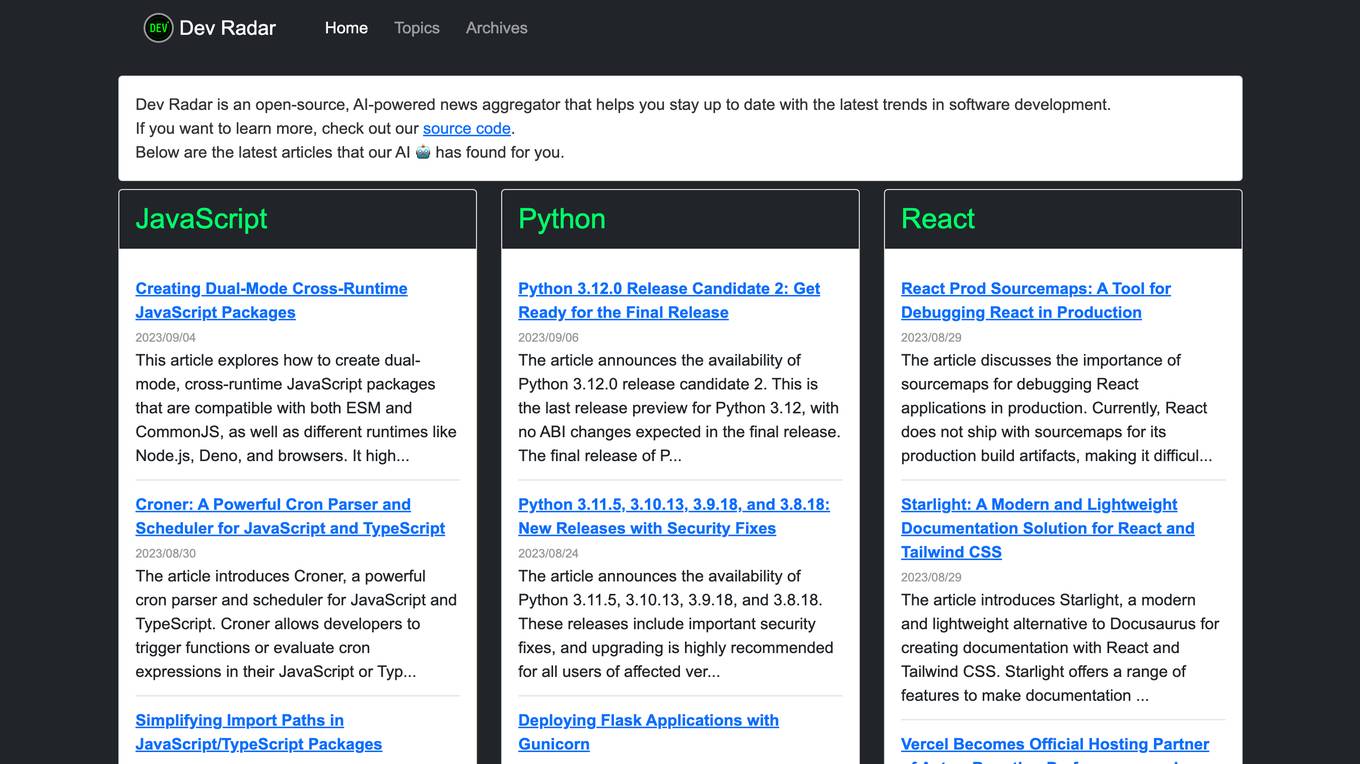 Dev Radar screenshot