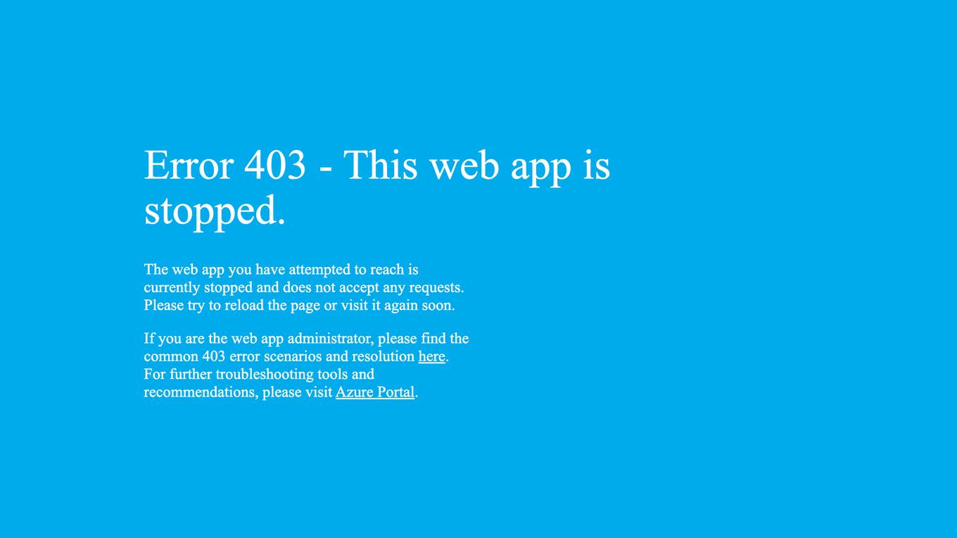 Web App - Unavailable Error 403 Screenshot