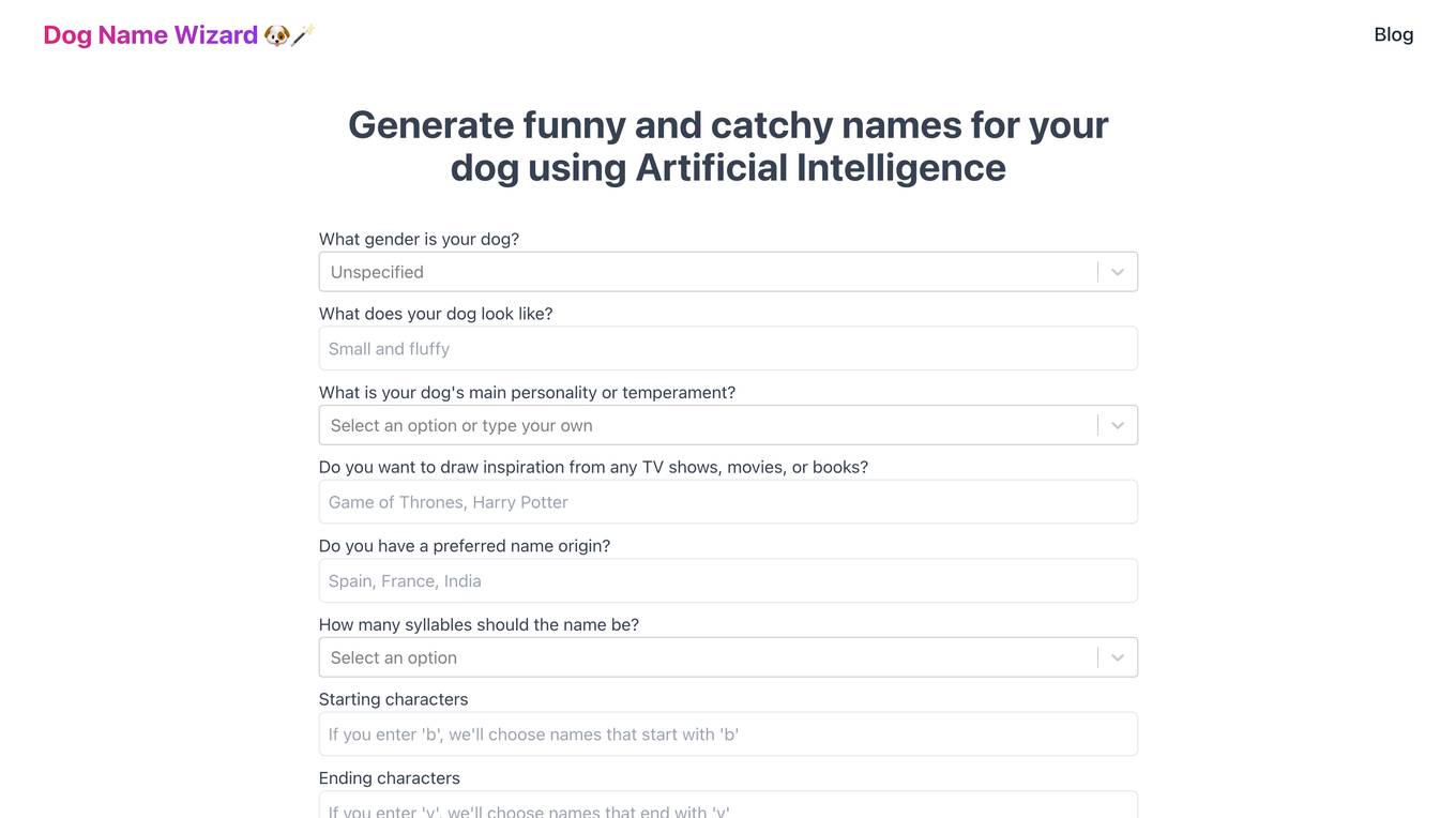Dog Name Wizard Screenshot