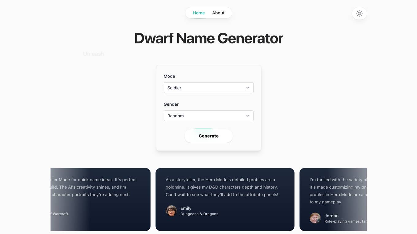 Dwarf Name Generator screenshot