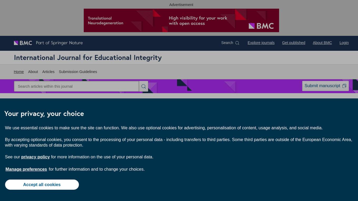 International Journal for Educational Integrity Screenshot