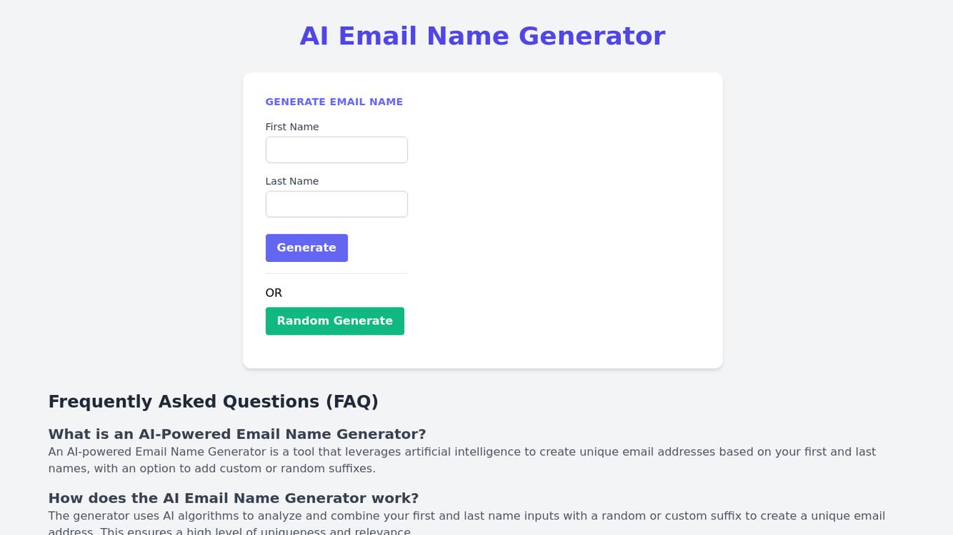 AI Email Name Generator Screenshot