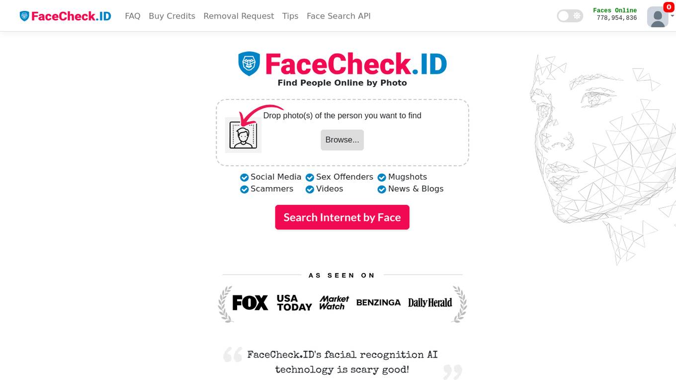 FaceCheck.ID Screenshot