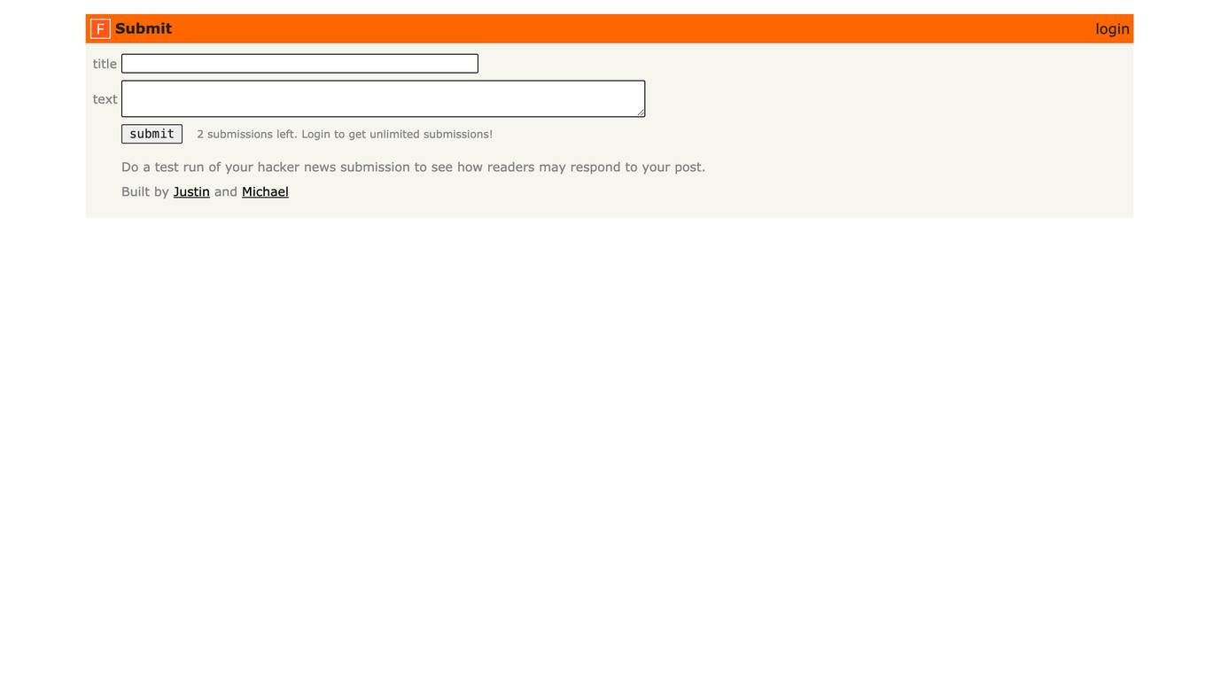 Fake Hacker News Submission Tester Screenshot