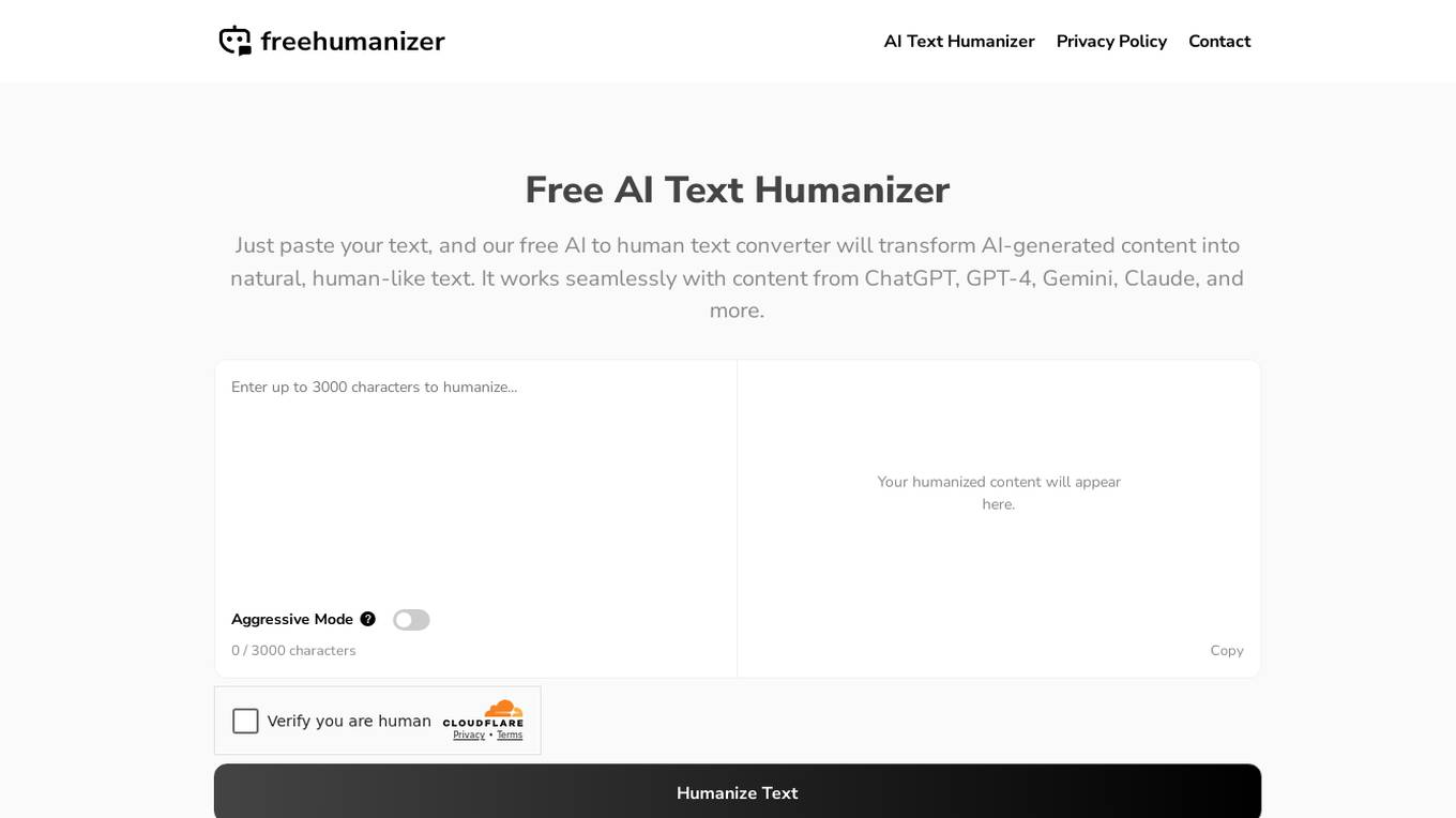 Free AI Text Humanizer screenshot