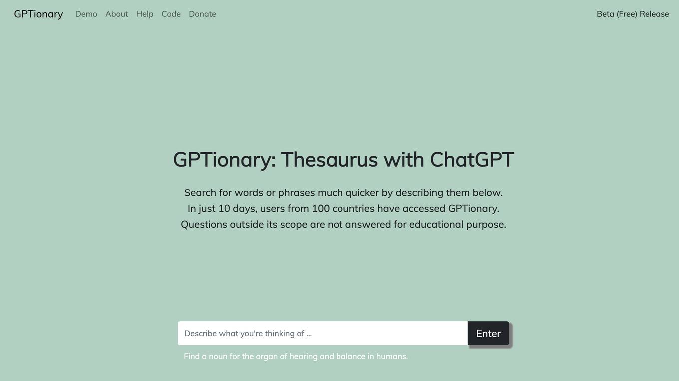 Gptionary Screenshot