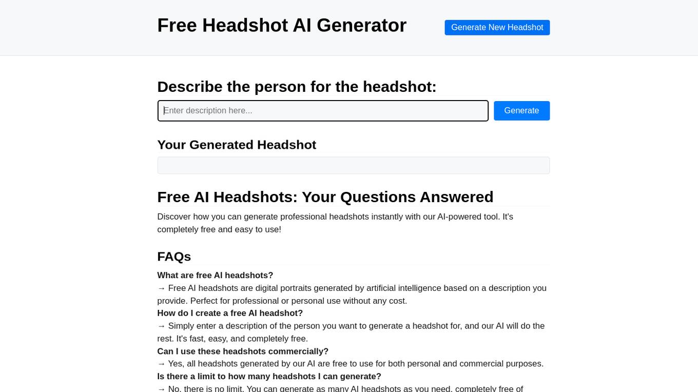 Free Headshot AI Generator Screenshot