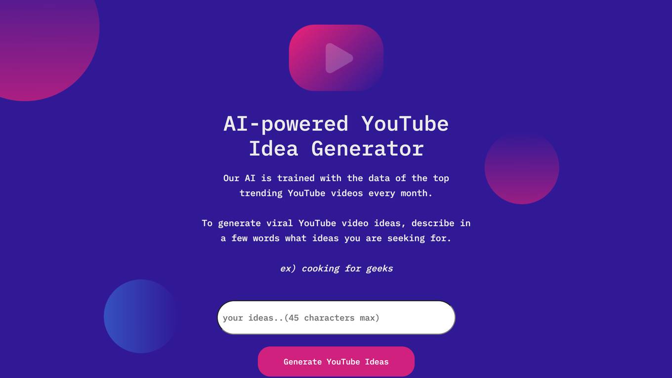 YouTube Idea Generator Screenshot