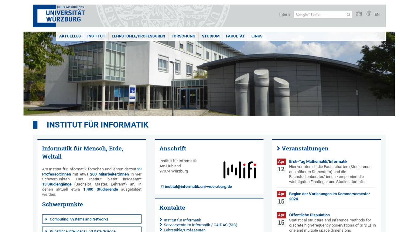 Institute of Computer Science, University of Würzburg screenshot