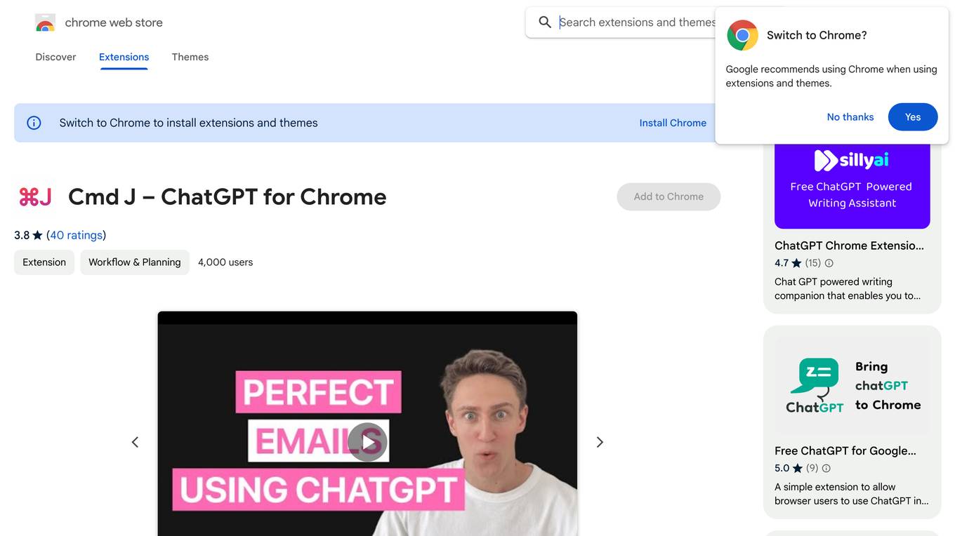 Cmd J – ChatGPT for Chrome screenshot